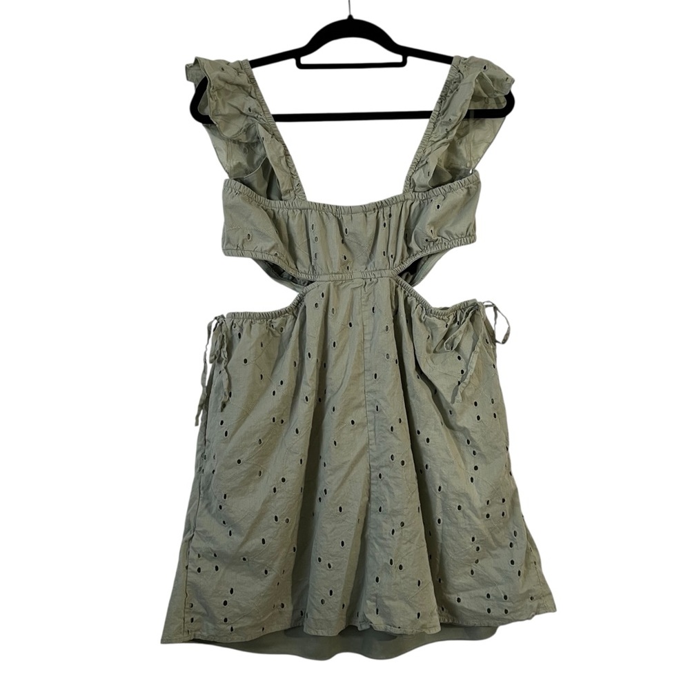 Speechless Sage Green Eyelet Cutout Ruffle Mini Dress Boho Summer Festival NWT - Picture 3 of 10
